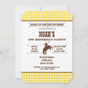 Yellow Plaid Cowboy Rodeo Birthday Invitation