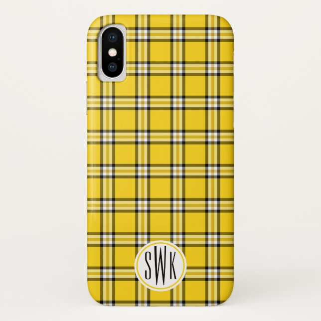 Yellow Plaid Monogram Case-Mate iPhone Case (Back)