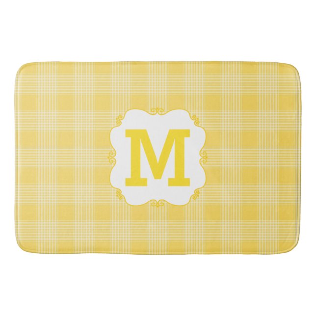 Yellow Plaid Monogrammed Bath Mat (Front)