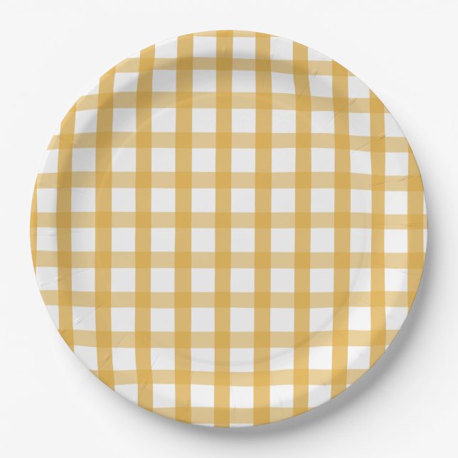 Yellow Plaid Picnic Paper Plate (Front)