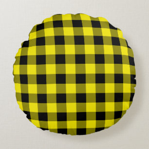 Yellow Plaid Round Pillow