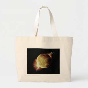yellow planet 3d illustration in universe large tote bag