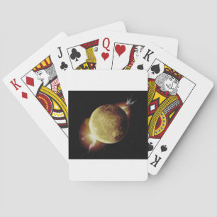 yellow planet 3d illustration in universe playing cards