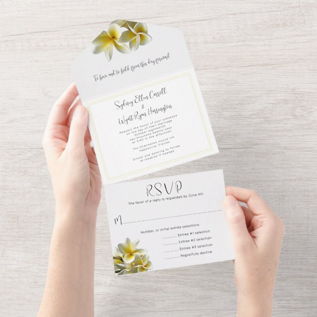 Yellow Plumeria All in One Wedding Invitation (Tearaway)