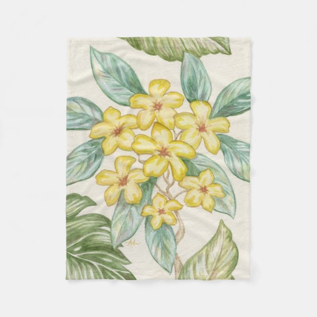 Yellow Plumeria fleece throw (Front)