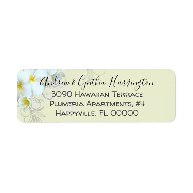 Yellow Plumeria Flourish Return Address Labels (Front)