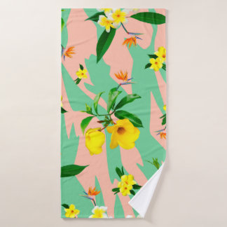 Yellow plumeria flowers seamless pattern bath towel