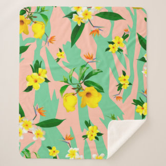 Yellow plumeria flowers seamless pattern sherpa blanket