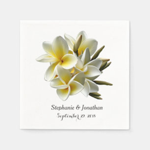 Yellow Plumeria Flowers Tropical Wedding Napkin