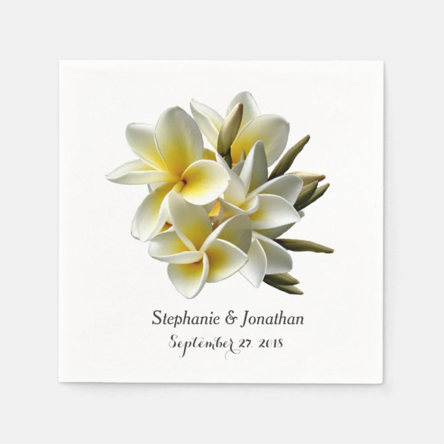 Yellow Plumeria Flowers Tropical Wedding Napkin (Front)