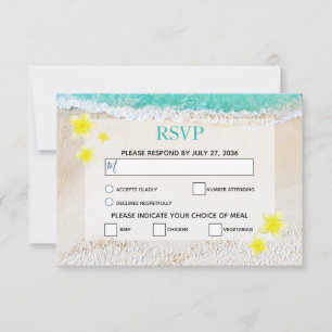 Yellow Plumeria Frangipani Tropical Beach Wedding RSVP Card