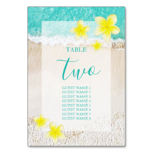 Yellow Plumeria Frangipani Tropical Beach Wedding Table Number