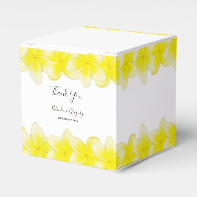 Yellow Plumeria Frangipani Wedding Favour Box (Front Side)