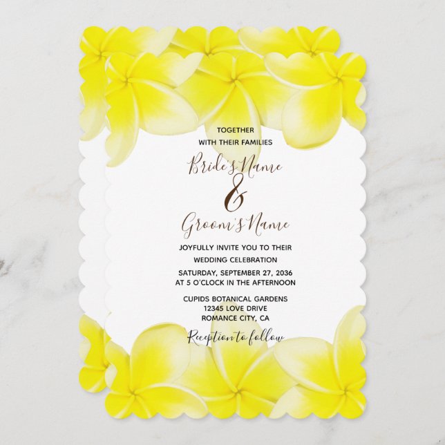 Yellow Plumeria Frangipani Wedding Invitations (Front/Back)