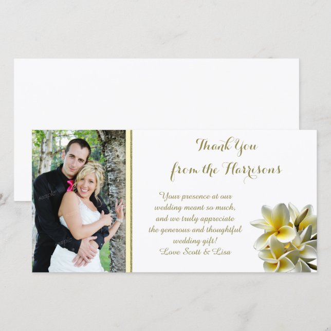Yellow Plumeria Photo Wedding Thank You Card (Front/Back)