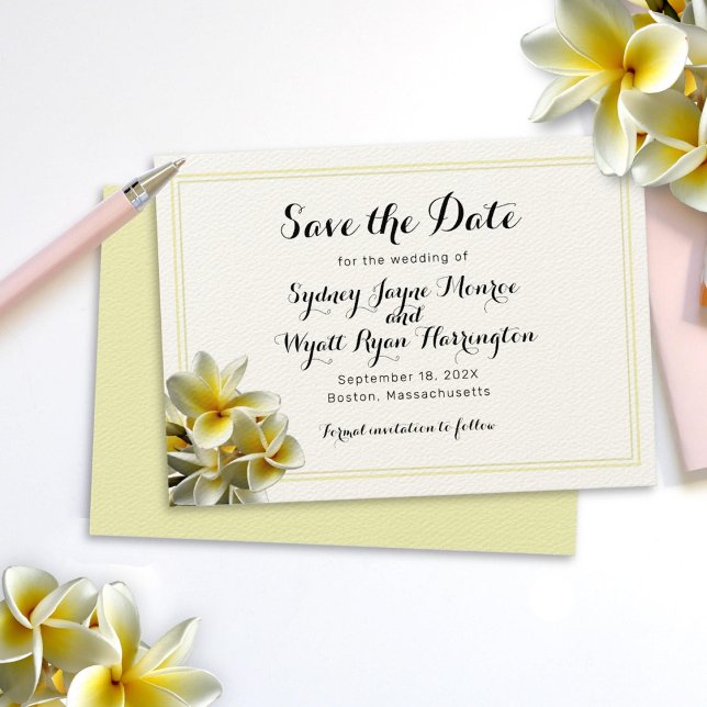 Yellow Plumeria Save the Date Wedding Cards (Creator Uploaded)