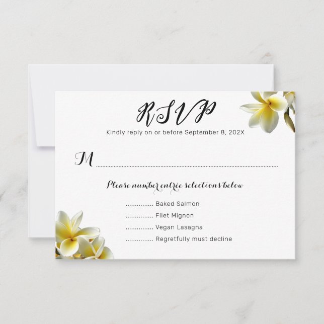 Yellow Plumeria Wedding Menu Reply Cards (Front)