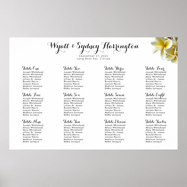 Yellow Plumeria Wedding Seating Chart Poster (Front)