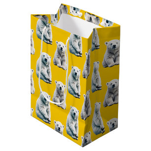 Yellow Polar Bear Pattern Design  Medium Gift Bag
