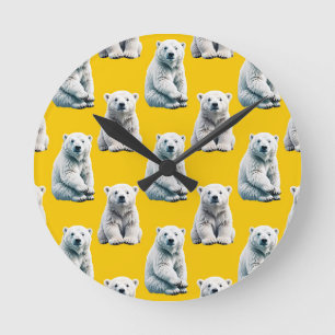 Yellow Polar Bear Pattern Design Round Clock