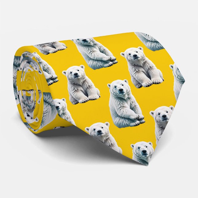 Yellow Polar Bear Pattern Design  Tie (Creator Uploaded)