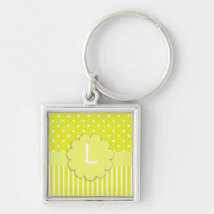 Yellow Polka Dot and Stripes Monogram Keychain