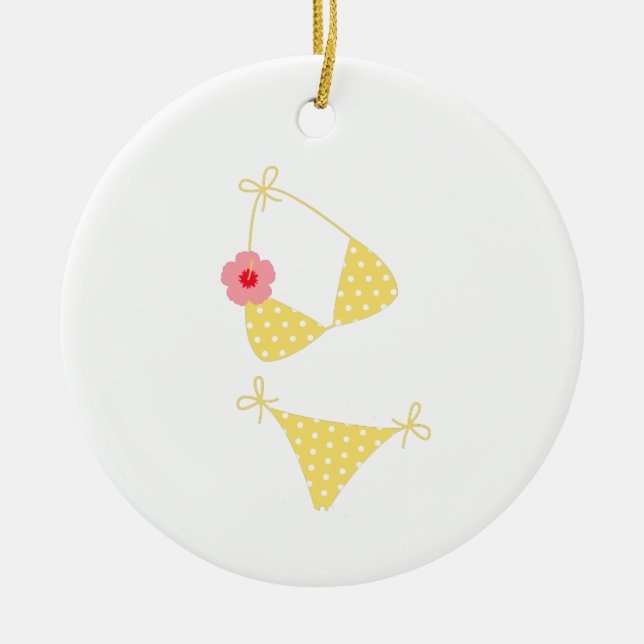 Yellow Polka Dot Bikini Ceramic Ornament (Front)