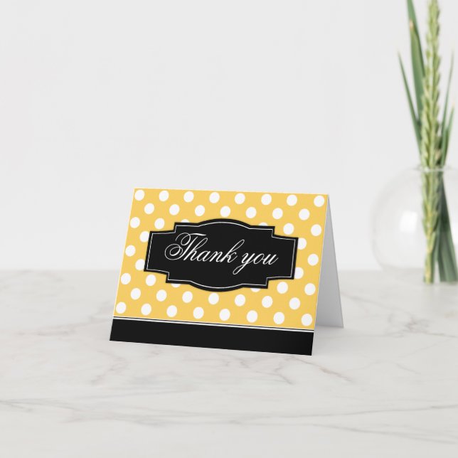 Yellow Polka Dot Black Frame Thank You card (Front)