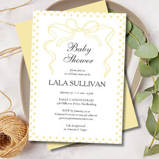 Yellow Polka Dot Coquette Bow Baby Shower  Invitation