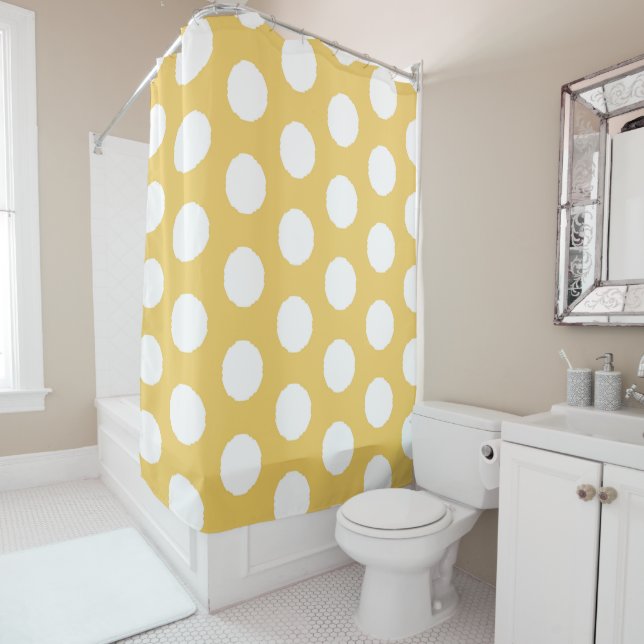 Yellow Polka Dot Design Shower Curtain (In Situ)