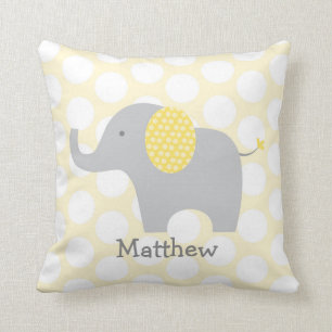 Yellow Polka Dot Elephant Nursery Cushion