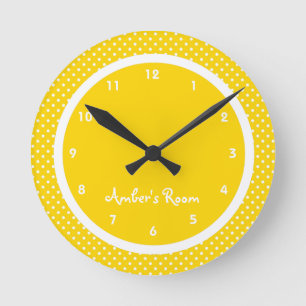 Yellow Polka Dot Kid's Bedroom Round Clock