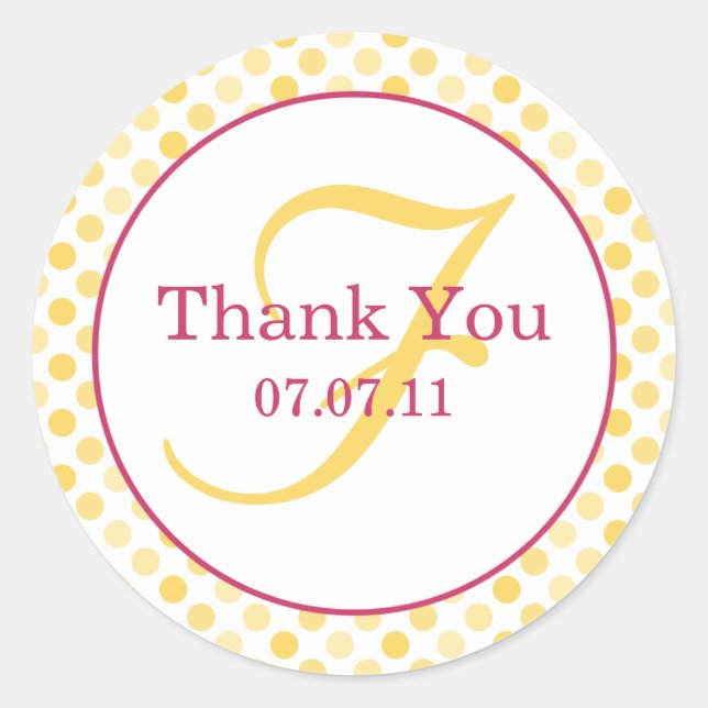 Yellow Polka Dot Monogram Wedding Sticker (Front)