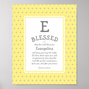 Yellow Polka Dot Name Blessing Nursery Poster