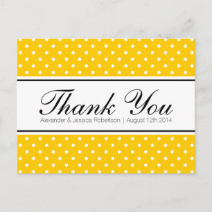 Yellow polka dot print wedding thank you postcards