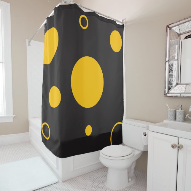 Yellow Polka Dot Shower Curtain (In Situ)