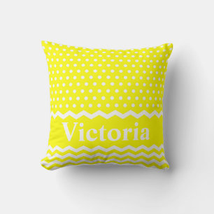 Yellow Polka Dots and Chevrons Cushion