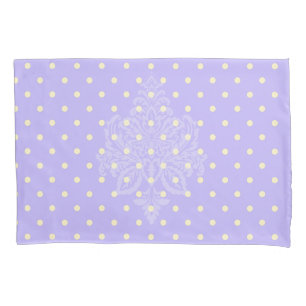 Yellow polka dots and lavender purple pillow case