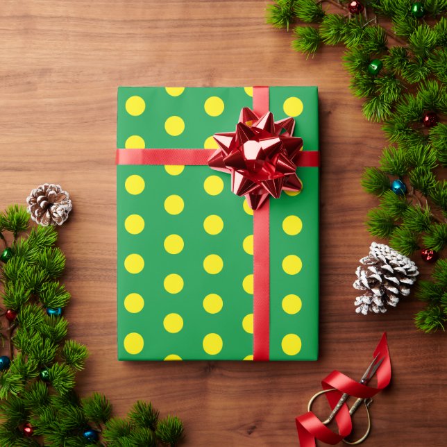 Yellow Polka Dots Green Minimal Simple Wrapping Paper (Holiday Gift)