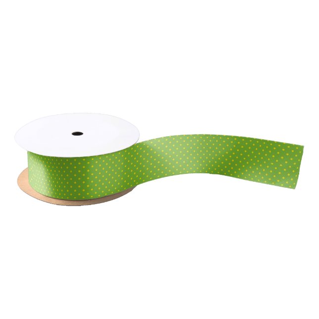 Yellow Polka Dots on a Green Background Satin Ribbon (Spool)