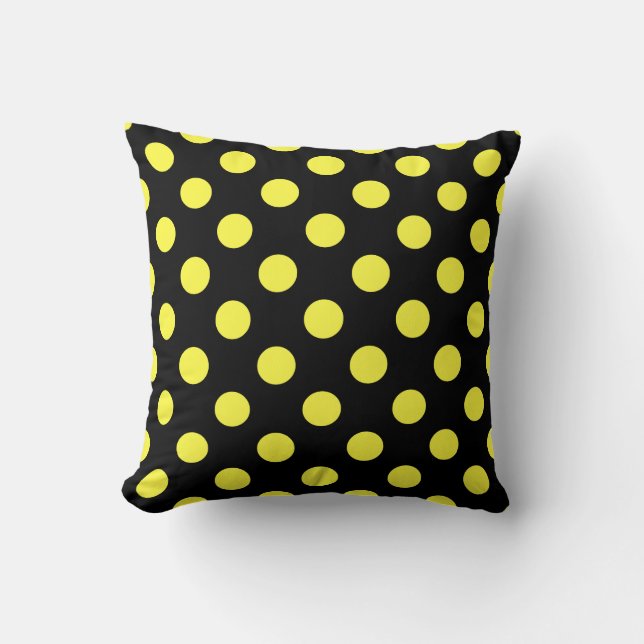 Yellow polka dots on black backgound cushion (Front)