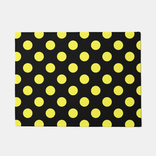 Yellow polka dots on black backgound doormat (Front)