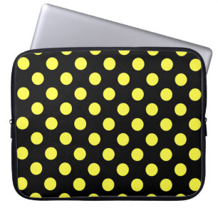 Yellow polka dots on black backgound laptop sleeve