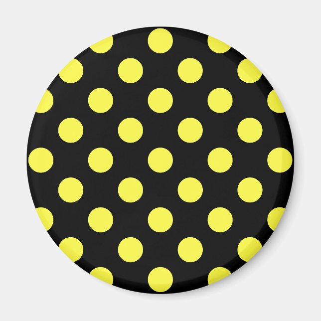 Yellow polka dots on black backgound magnet (Front)