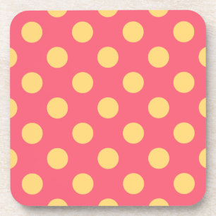 Yellow polka dots on coral coaster