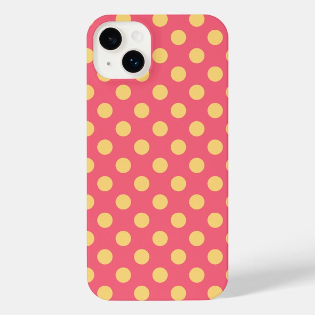 Yellow polka dots on coral iPhone case (Back)