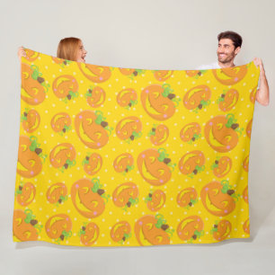 YELLOW POLKA DOTS & ORANGE HALLOWEEN PUMPKINS FLEECE BLANKET
