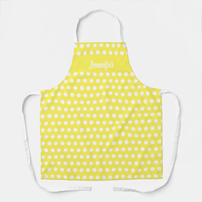 Yellow Polka Dots Personalised Baking Apron (Front)
