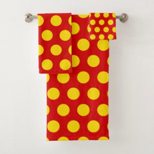 yellow polka dots red bath towel set