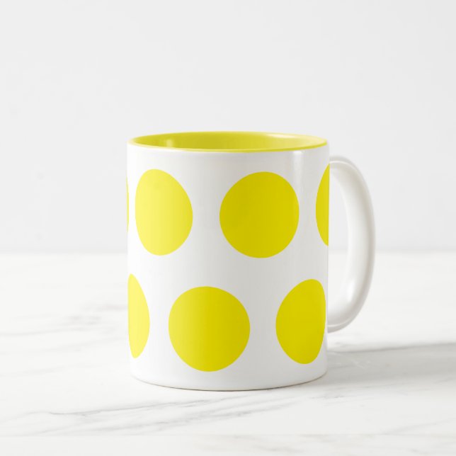 Yellow polka dots Two-Tone coffee mug (Front Right)
